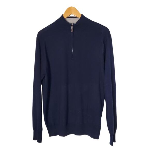 Peter Millar Merino Silk Quarter Zip Sweater Crown Soft Navy ME0S52 Size Medium - Picture 1 of 9
